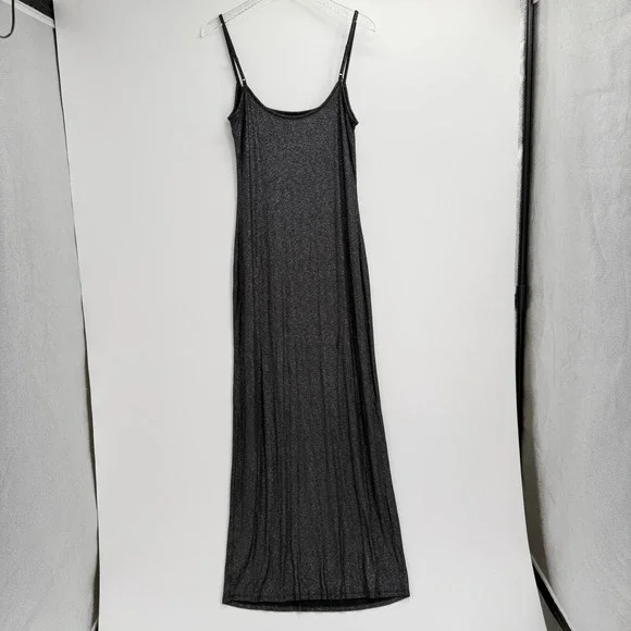 Aerie No Party Needed Maxi Dress XL Metallic Black Ribbed Shimmer Stretch - Picture 6 of 11